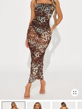 Fashion Nova Brown & Tan Leopard Print Maxi Dress